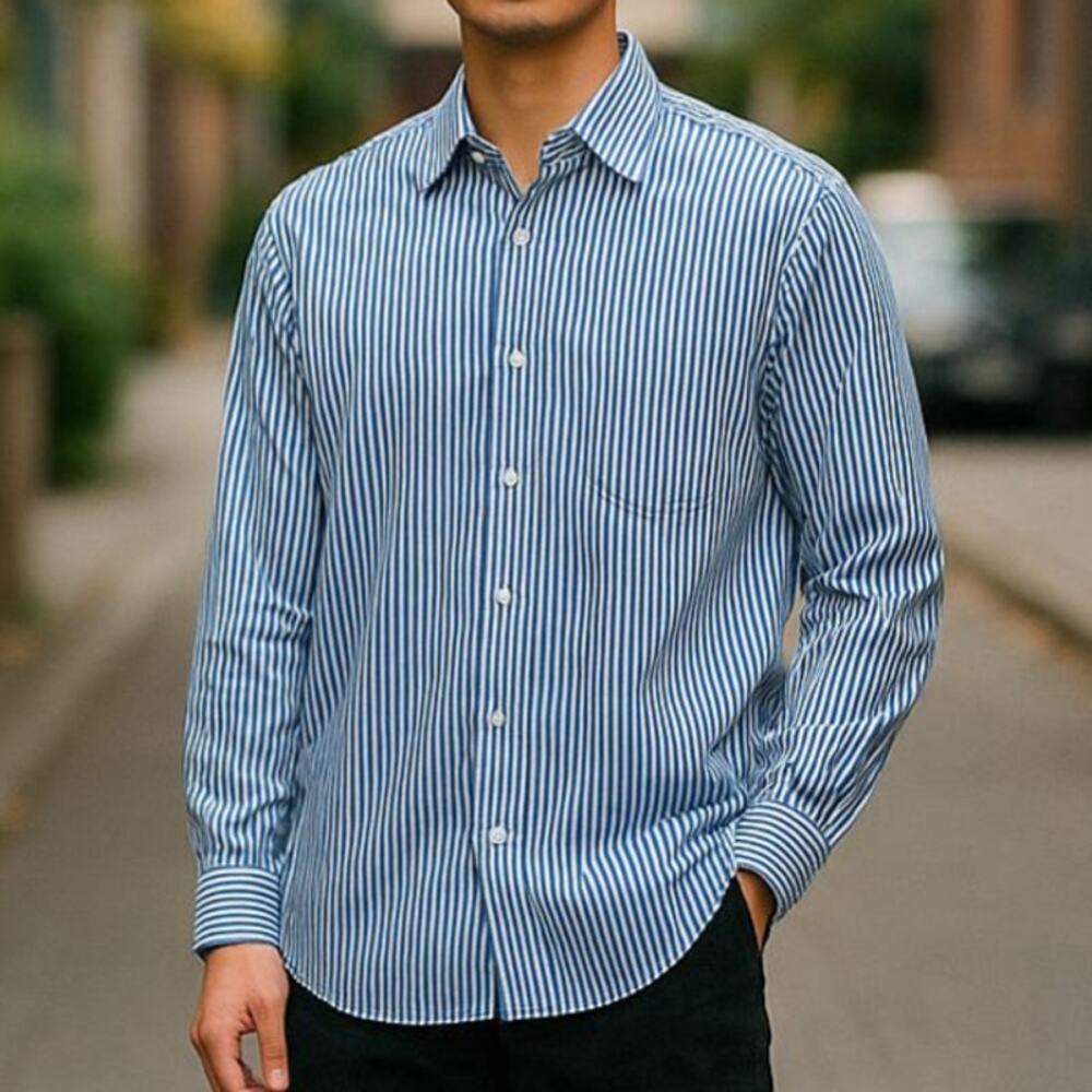 Vintage Vineyard Vines Blue & White Stripe Classic Fit Dress Shirt USA 16.5x35